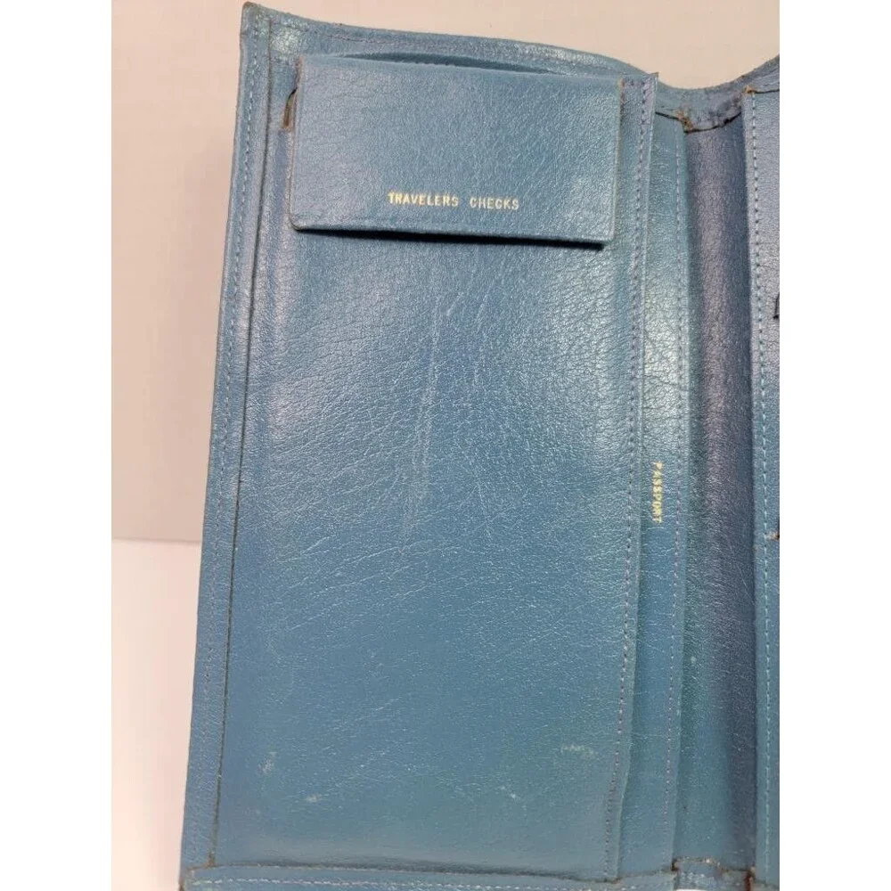 Prince Gardner Vintage Blue Leather Checkbook Wallet Passport Holder Cowhide